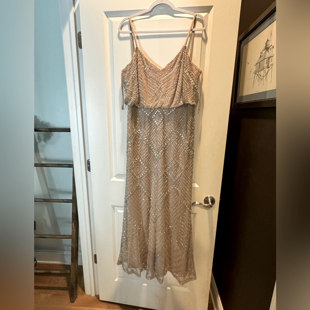 Adrienne Patel champagne colored dress- sequin. EUC